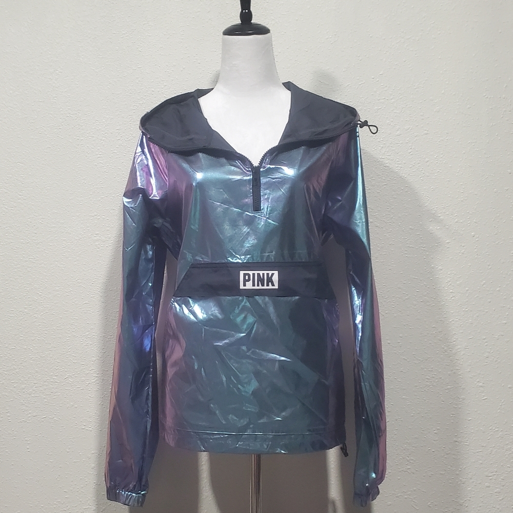Victoria's Secret Pink Holographic Windbreaker Hoodie Extra Small